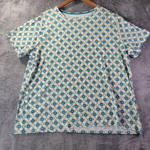 Croft & Barrow Womens Plus 2X Classic Tee White Blue Geometric Print Cotton Top